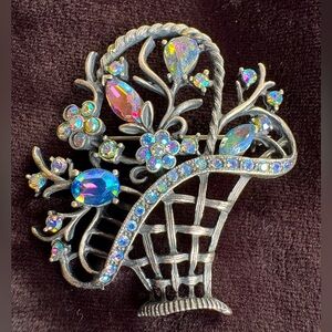 Bold, Eye-Catching Brooch Gorgeous Blue Rhinestones